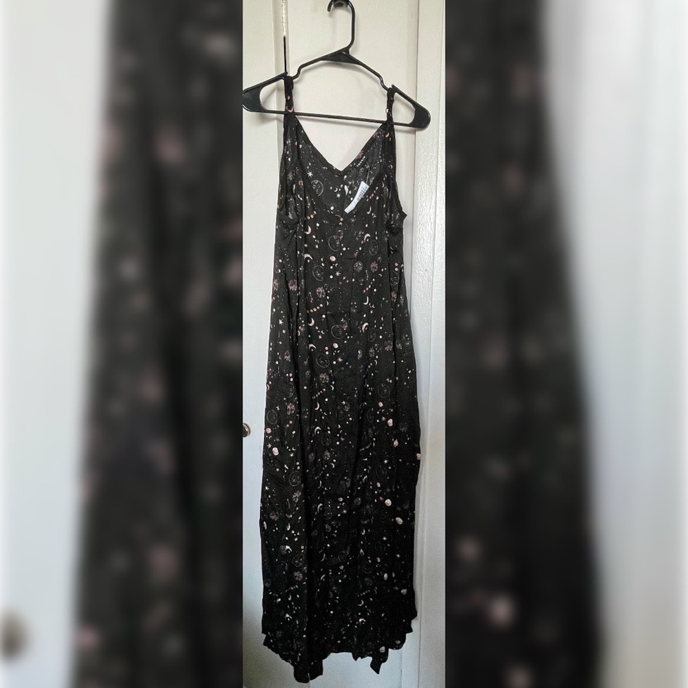 ****SOLD TRAPEZE MAXI DRESS - SOFT-STRETCH CHALLIS STAR BLACK
